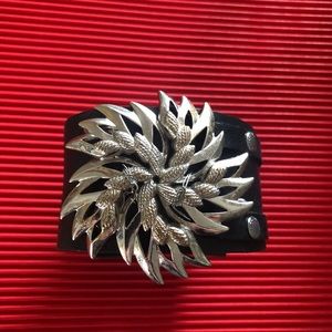 Really cool Upcycled black leather cuff